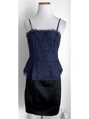 Kate Young for Target Navy Blue & Black Lace Satin Cocktail Mini Dress, Size 2